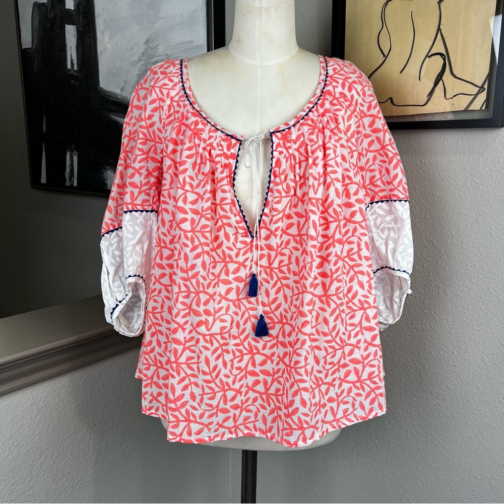 THIERRY COLSON neon floral block print Evita boho peasant top
